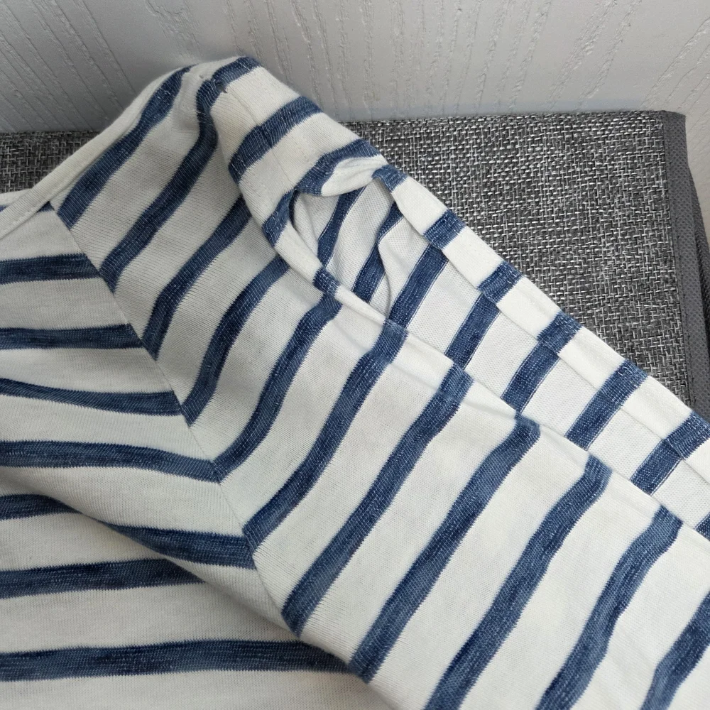Jane & Delancey Navy White Striped Tie Sleeve Top L Nautical Coastal